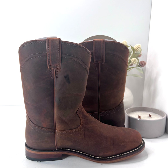 Justin Boots Braswell 10" Roper Cowboy Leather Boots Brown RP3740 Men's 8EE - Picture 6 of 8